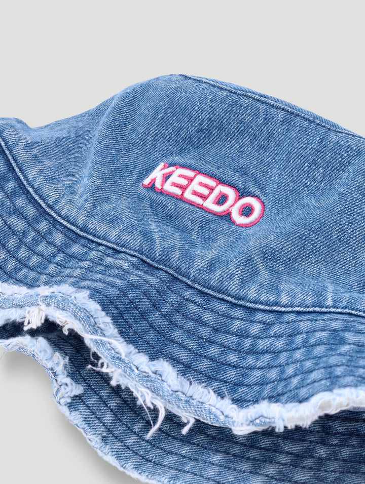 Keedo Denim Frayed Edge Bucket Hat - Denim