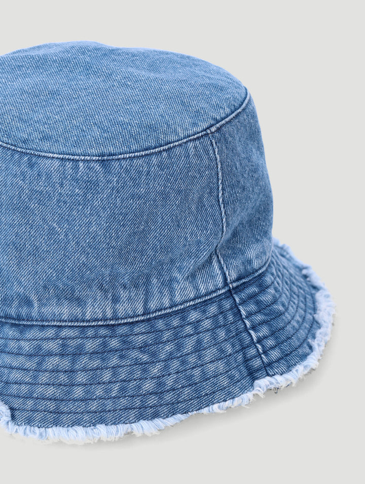 Keedo Denim Frayed Edge Bucket Hat - Denim