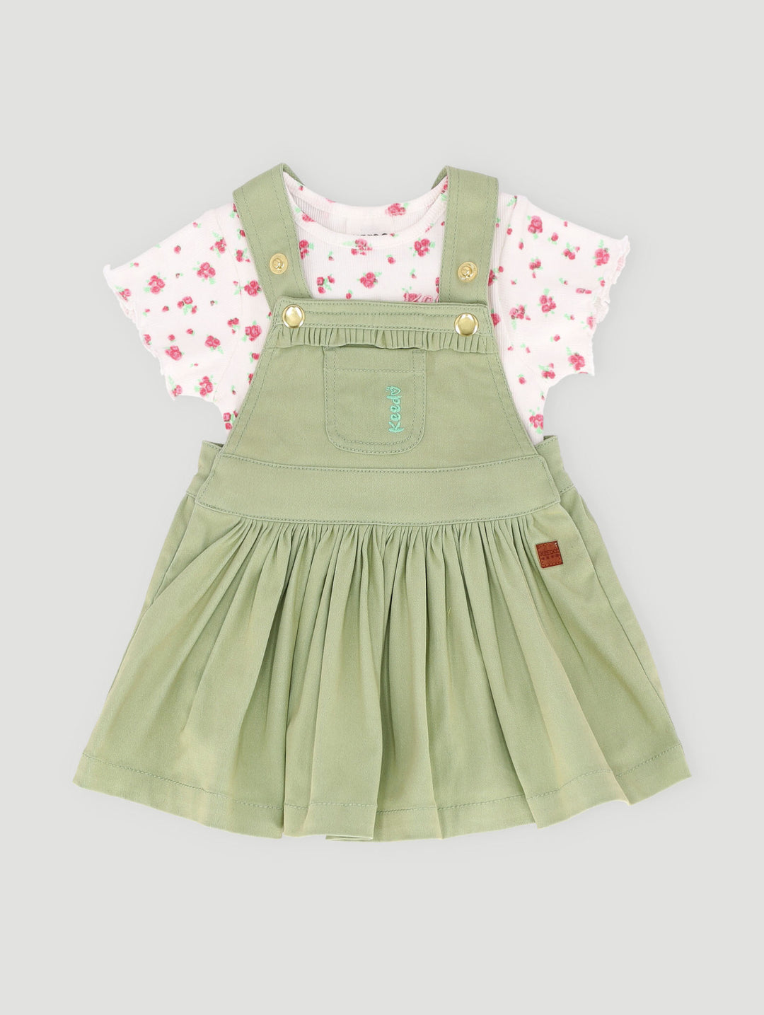 Keedo Baby Girls Denim Pinni & Printed Tee - Sage