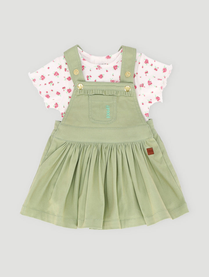 Keedo Baby Girls Denim Pinni & Printed Tee - Sage