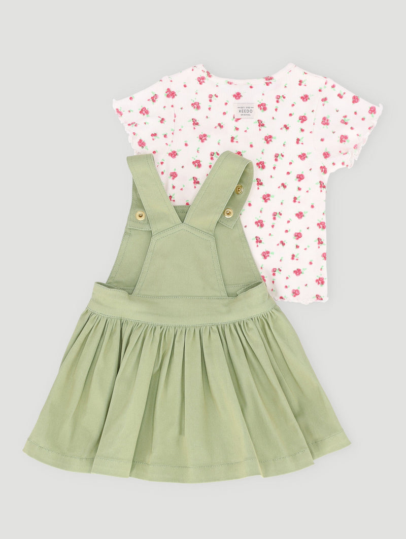 Keedo Baby Girls Denim Pinni & Printed Tee - Sage