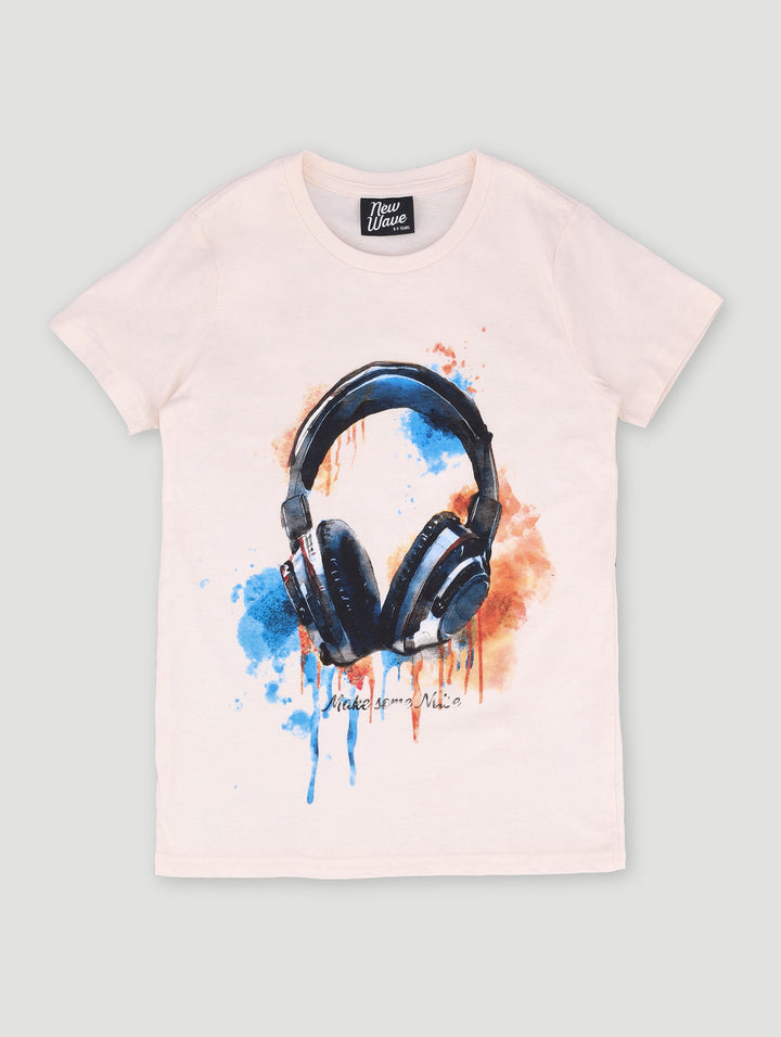 Boys Watercolour Headphone Tee - Cream