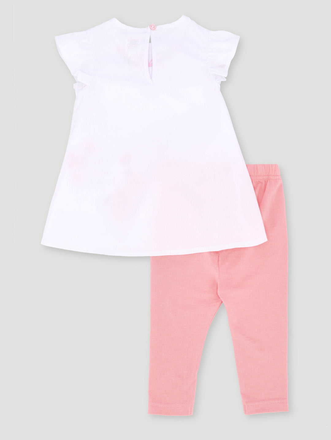 Baby Girls Little & Loved Frill Flowers Tunic Set - White/Peach