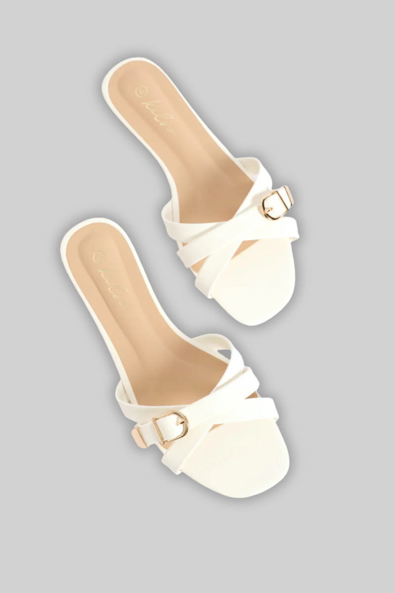 Belt & Buckle Detail Crosstrap Sandal - White