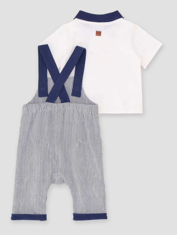 Keedo Baby Boys Striped Golfer Dungi Set - Navy