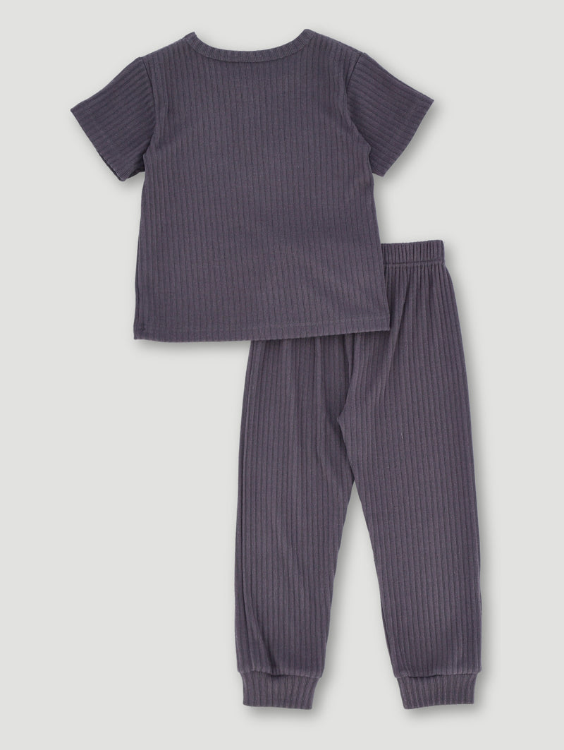 Pre-Boys Short Sleeve Long Bottom Ribbed Sleep Set - Grey