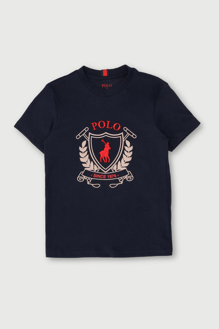Pre-Boys Cory Crested Tee - Navy