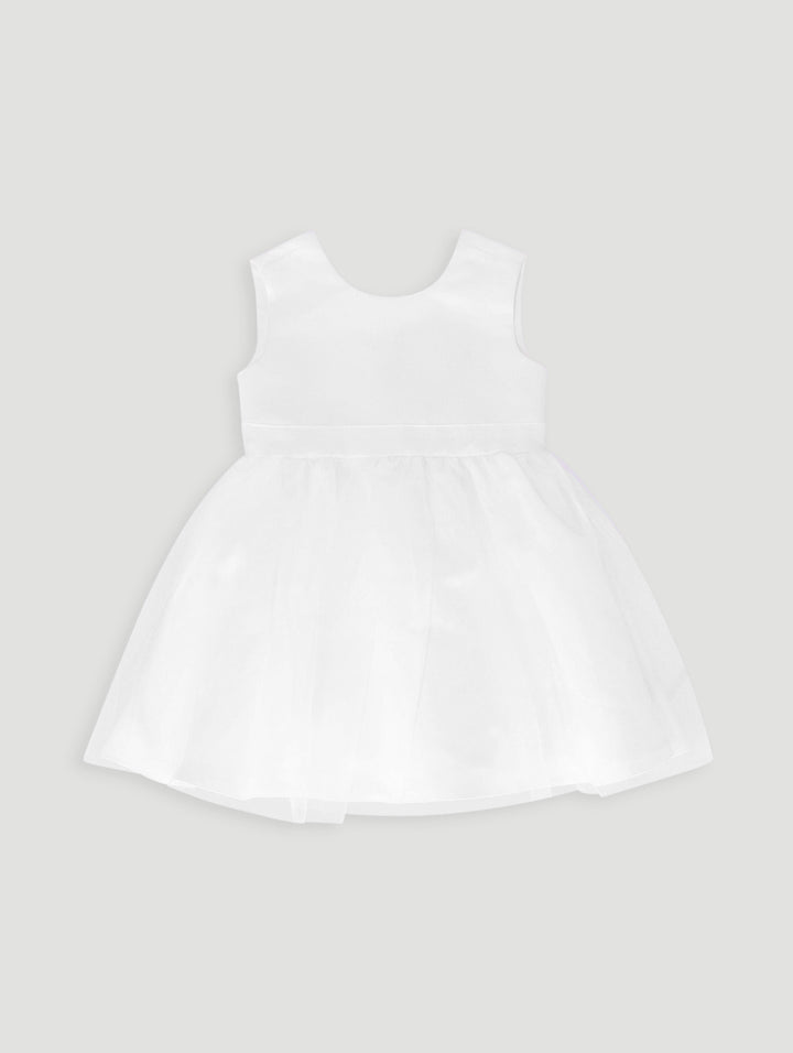 Baby Girls Satin Bow Smart Dress - White