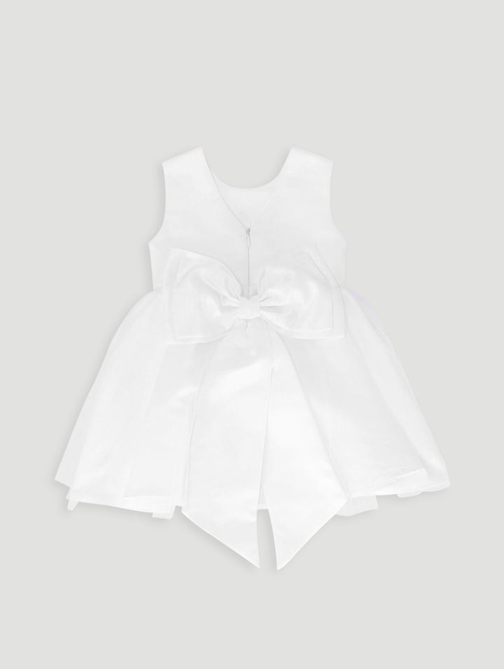 Baby Girls Satin Bow Smart Dress - White