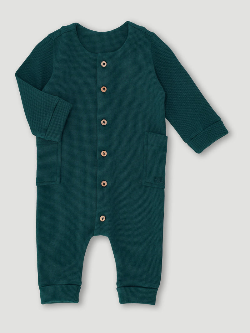 Keedo Baby Boys Button Through Waffle Romper - Teal