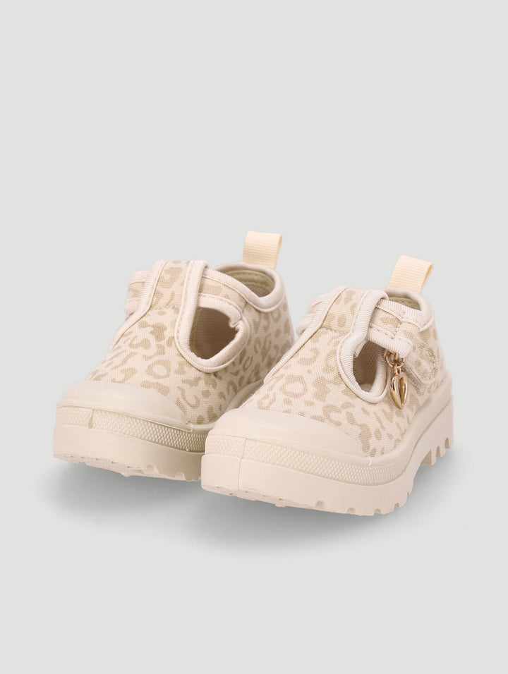 Pre-Girls Leopard T-Bar Pump - Cream