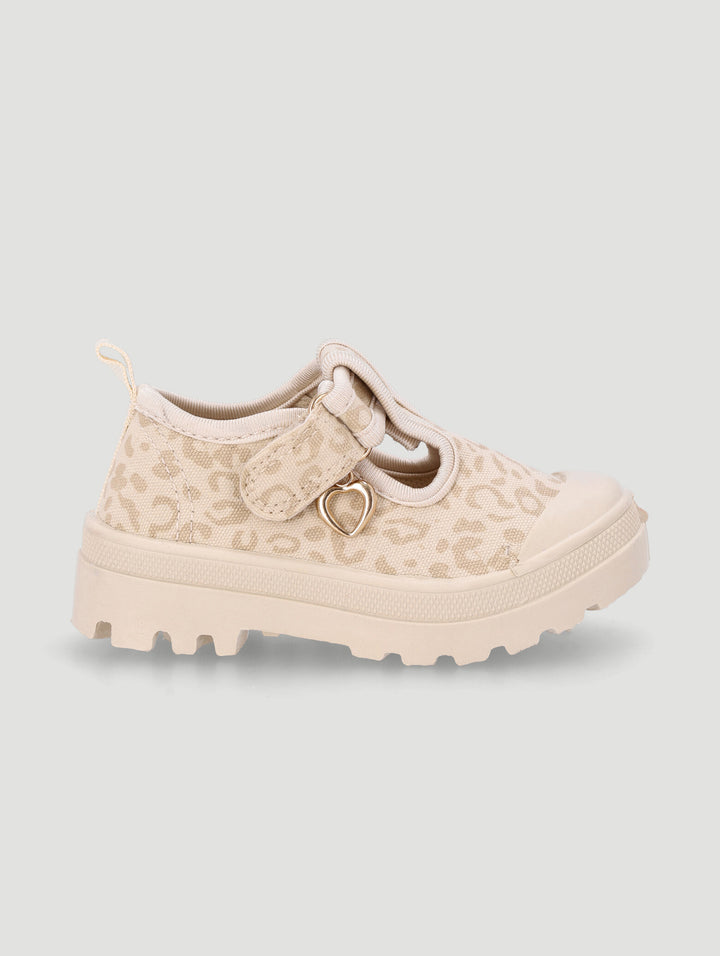 Pre-Girls Leopard T-Bar Pump - Cream