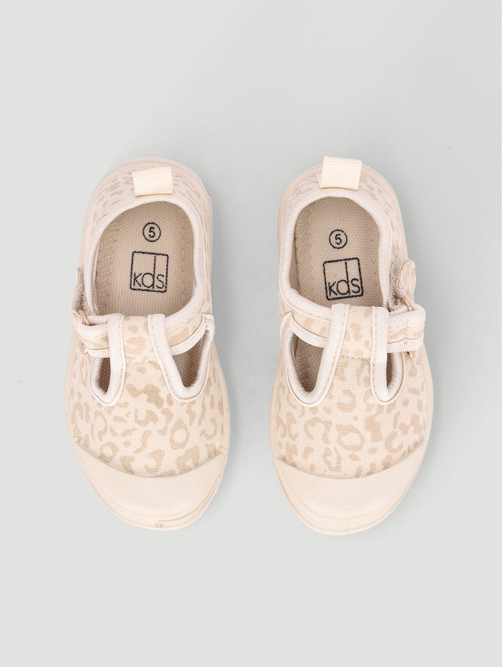 Pre-Girls Leopard T-Bar Pump - Cream