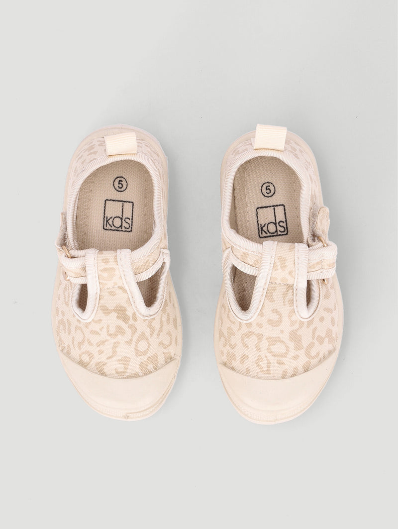 Pre-Girls Leopard T-Bar Pump - Cream