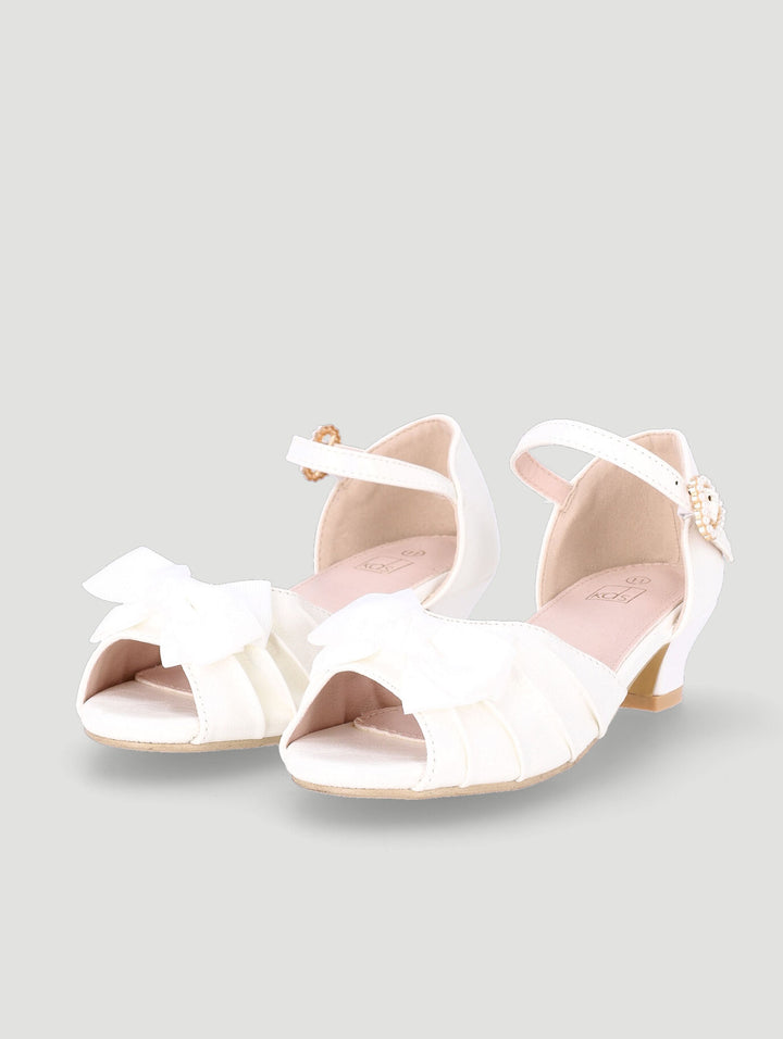 Pre-Girls Pleated Bow Heel - White