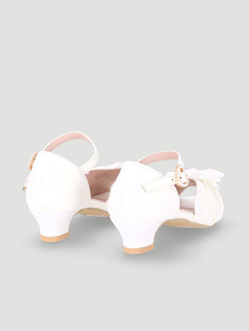 Pre-Girls Pleated Bow Heel - White