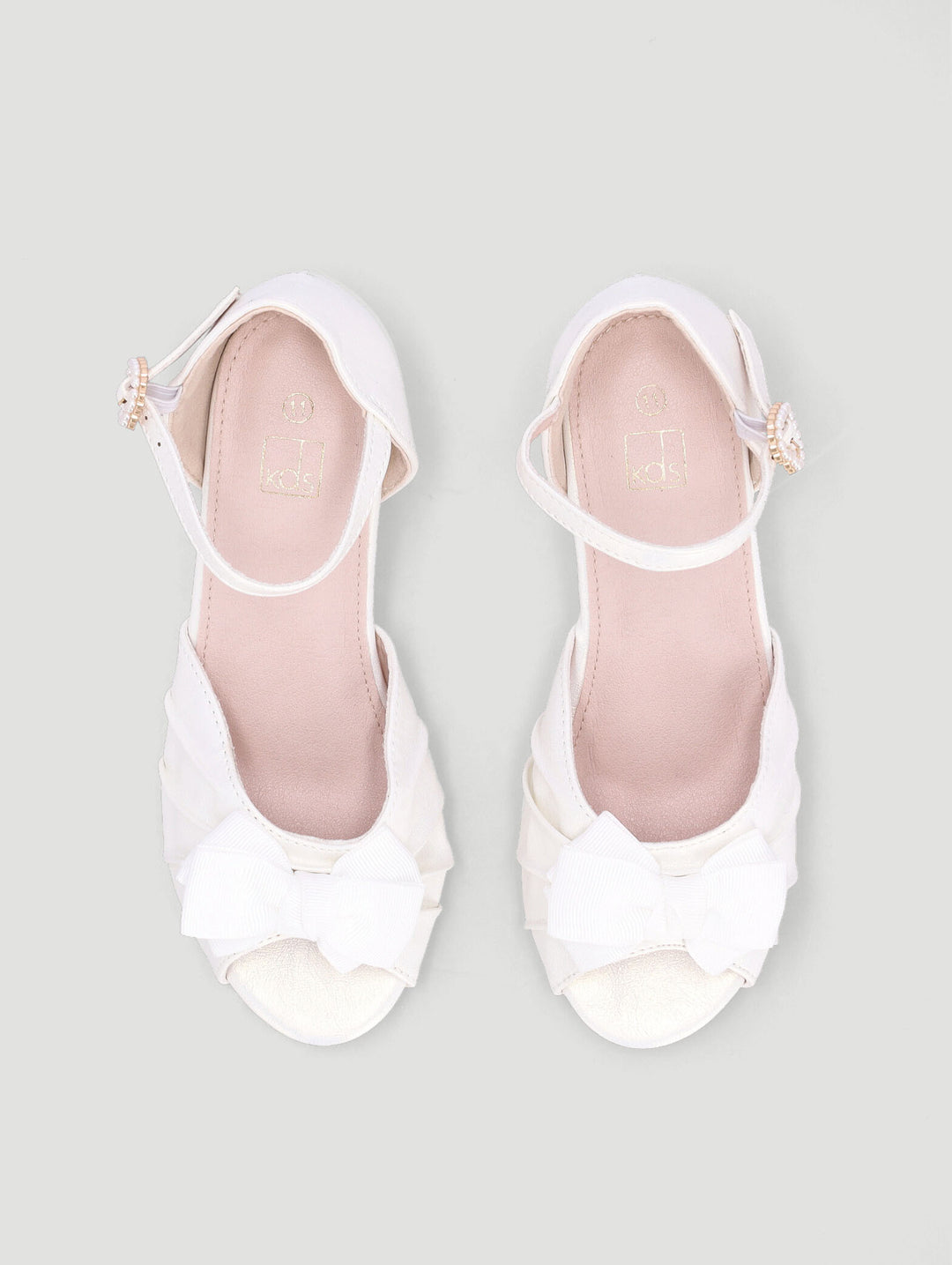 Pre-Girls Pleated Bow Heel - White