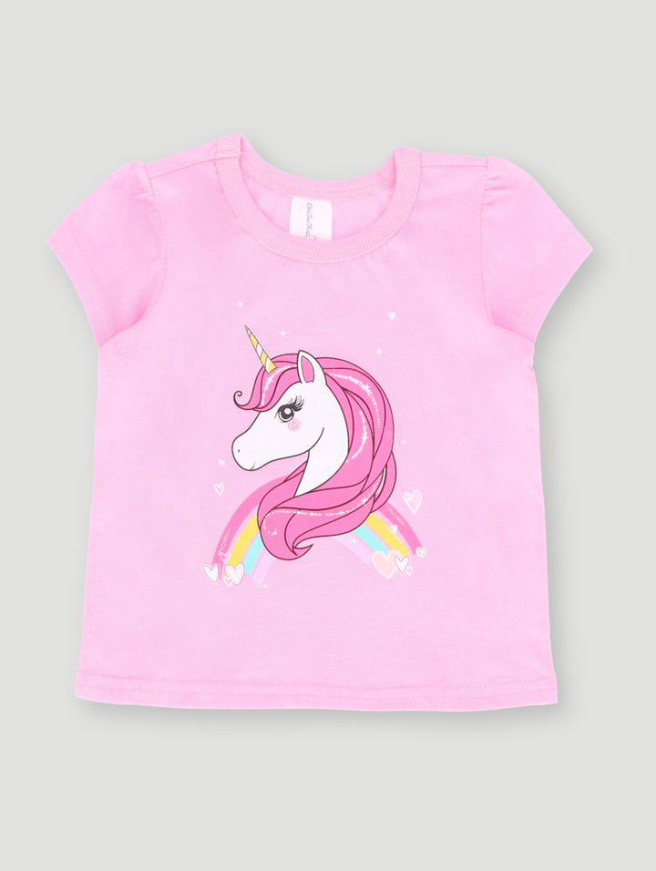 Baby Girls Short Sleeve Unicorn Tee - Dusty Pink