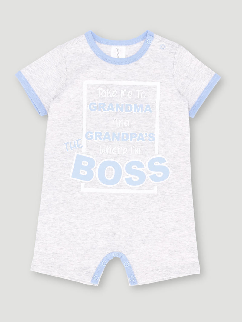 Baby Boys Take Me To Grandma & Papa Romper - Grey Melange