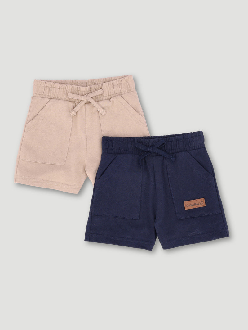 Baby Boys 2 Pack Bear Badge Knit Short Set - Navy/Stone