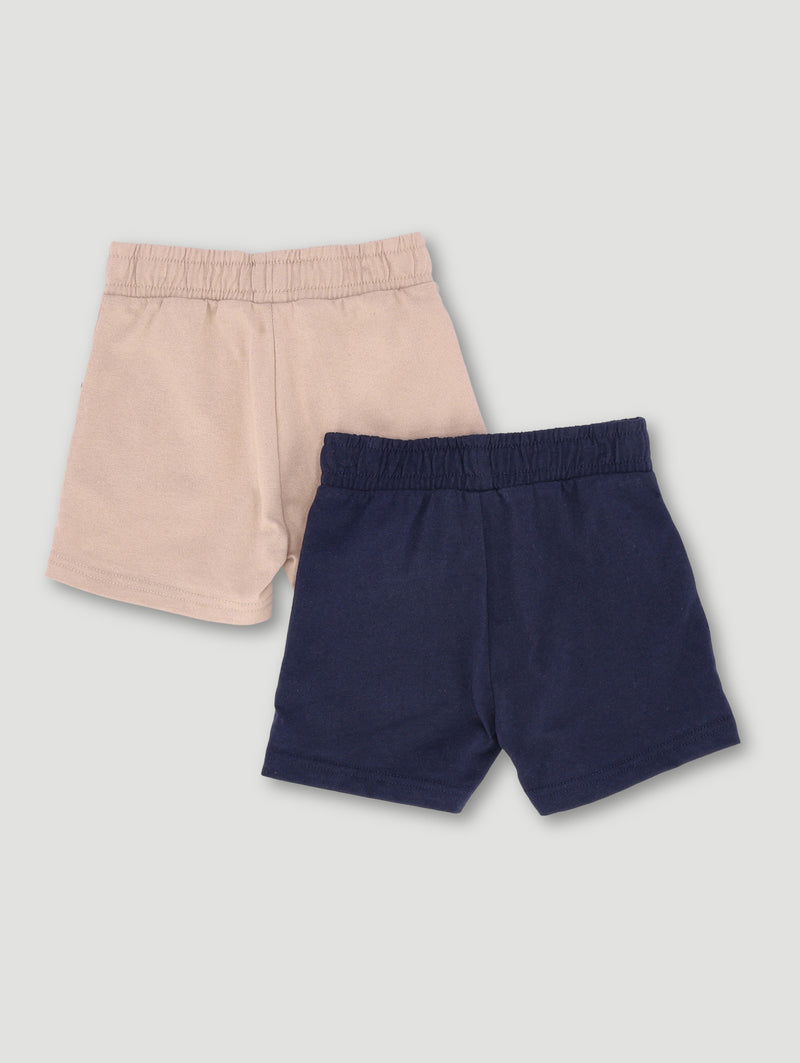 Baby Boys 2 Pack Bear Badge Knit Short Set - Navy/Stone