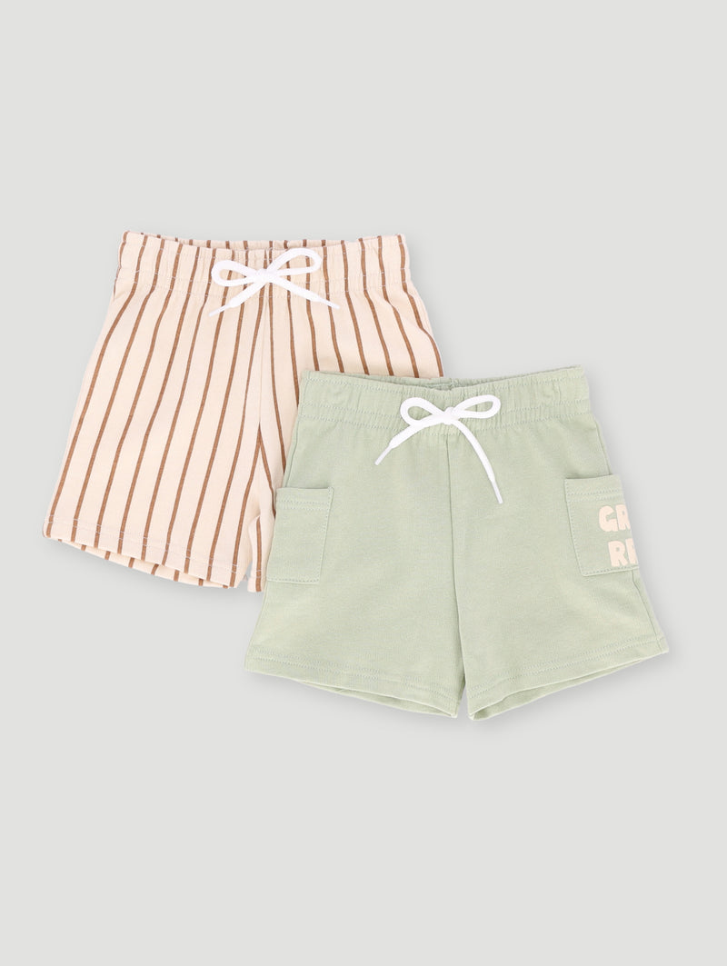 Baby Boys Tiger 3D Knit 2 Pack Shorts - Cream/Green