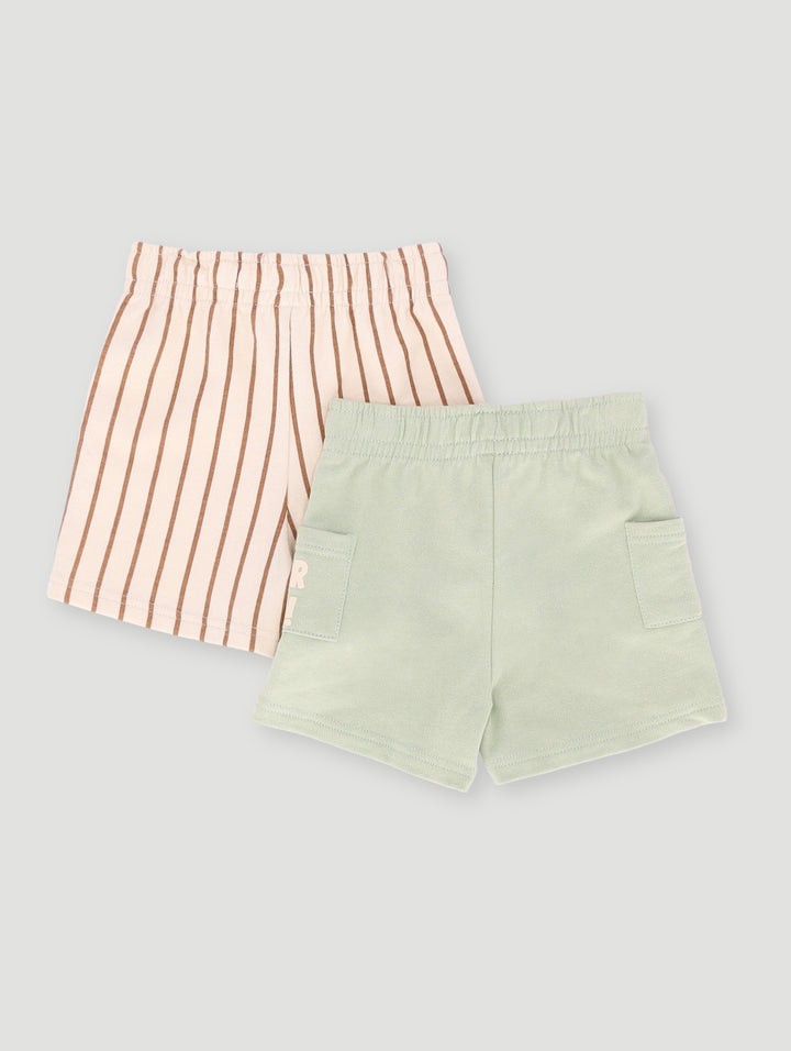 Baby Boys Tiger 3D Knit 2 Pack Shorts - Cream/Green