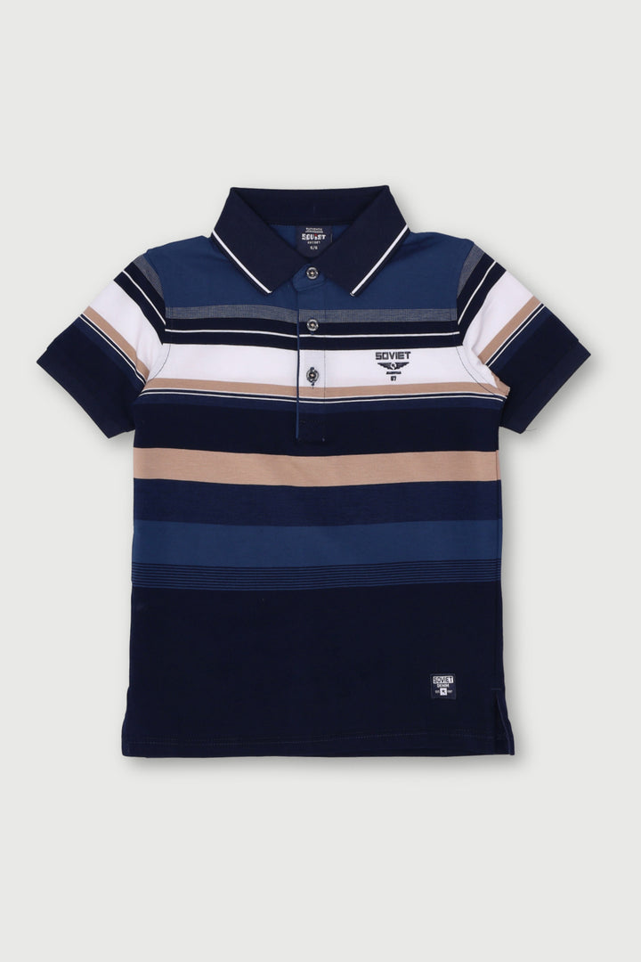 Pre-Boys Brayden Yarn Dye Stripe Golfer - Blue