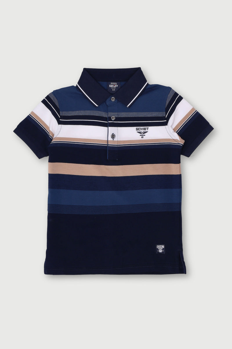 Pre-Boys Brayden Yarn Dye Stripe Golfer - Blue