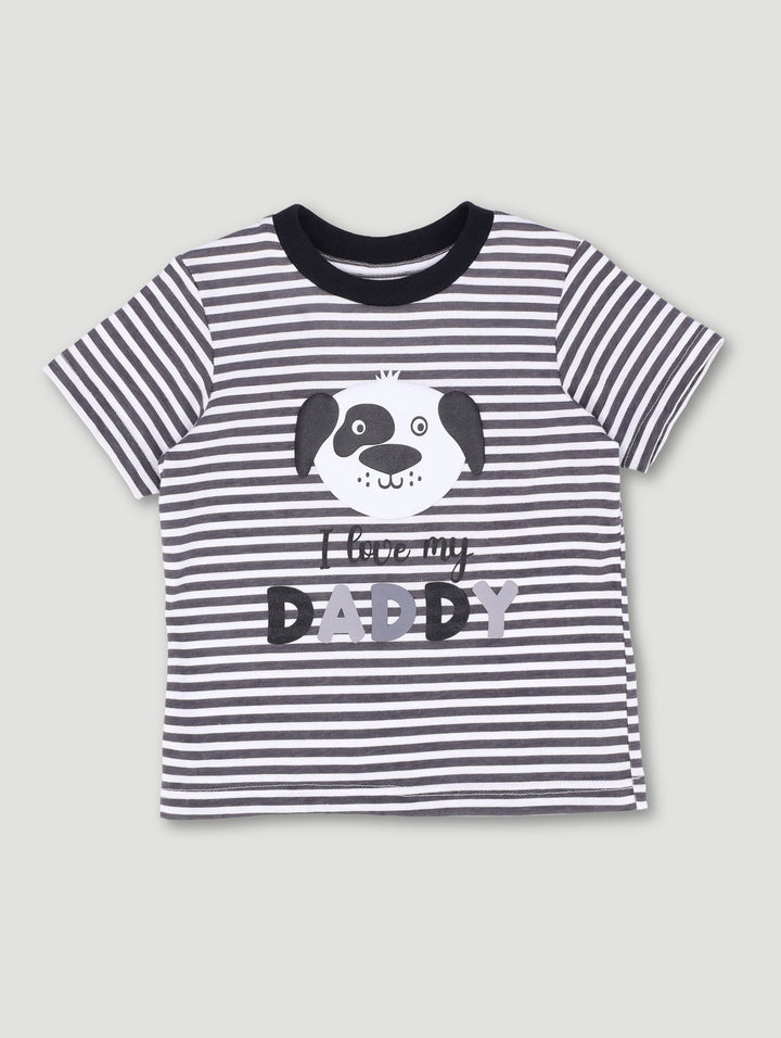 Baby Boys I Love You Daddy Stripes Tee - Charcoal