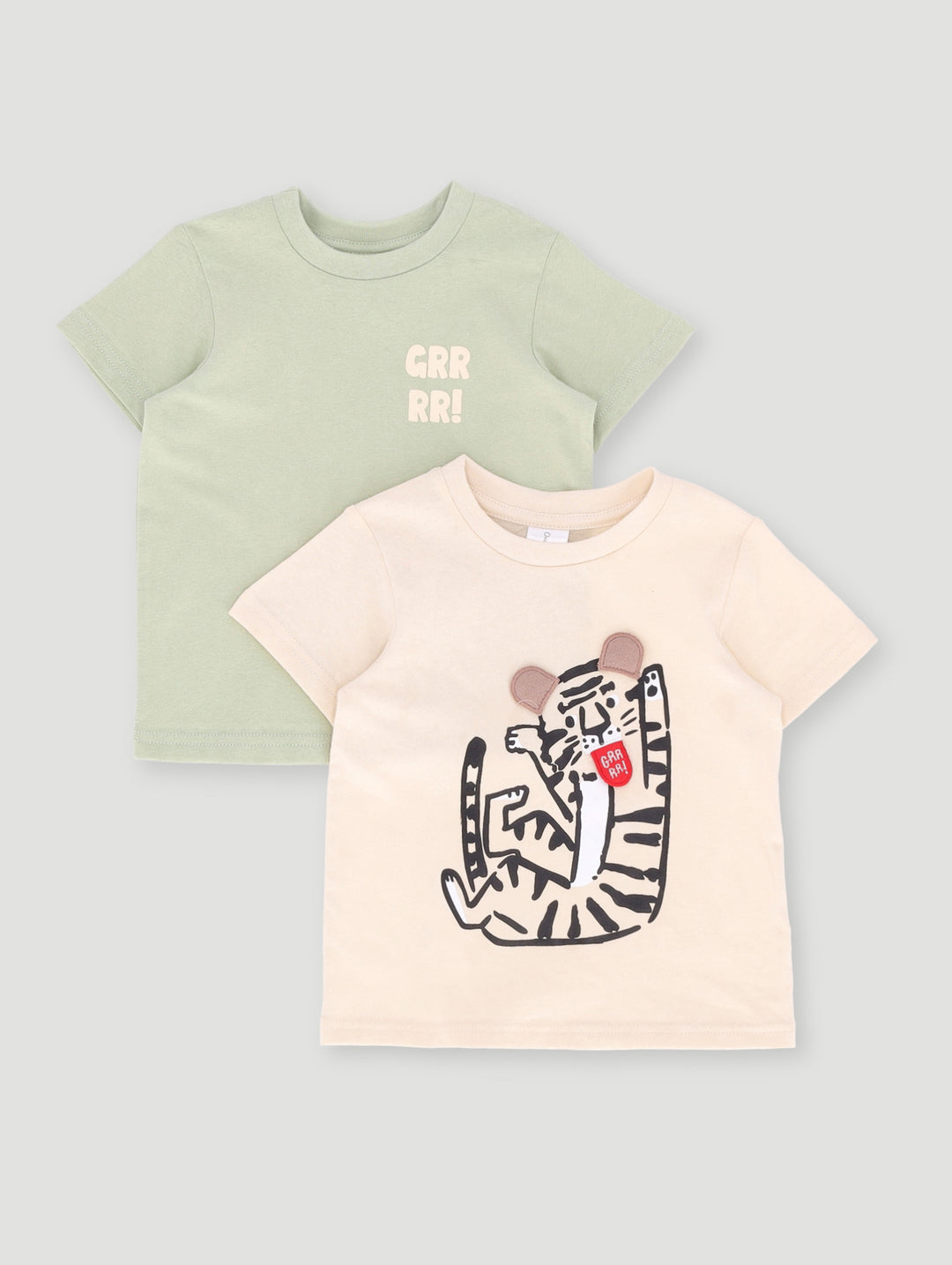 Baby Boys Tiger 3D 2 Pack Knit Tee - Cream/Green