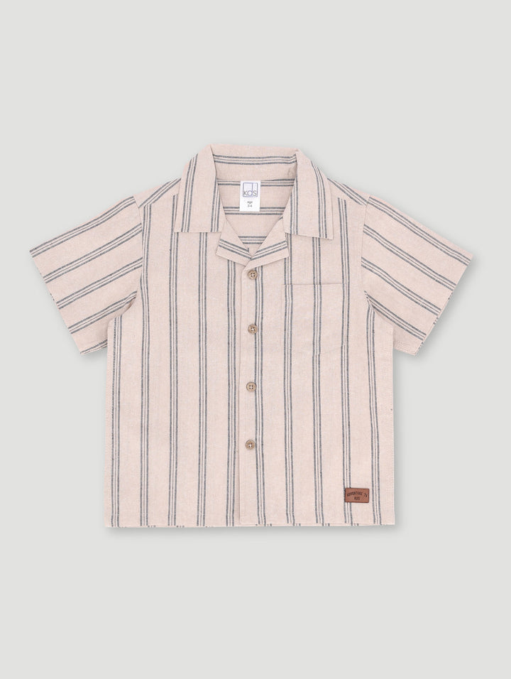 Pre-Boys Woven Glade Neck Stripe Shirt  - Stone