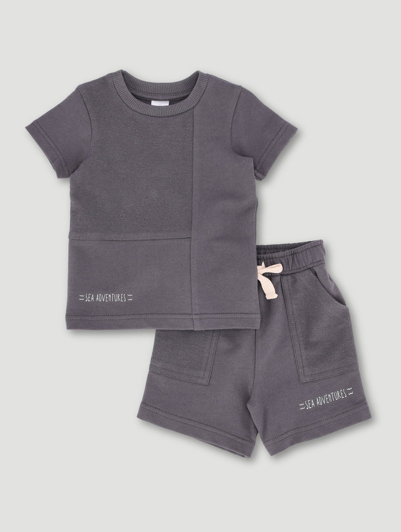 Baby Boys Textured Brushed Fleece Set - Marble Charcoal