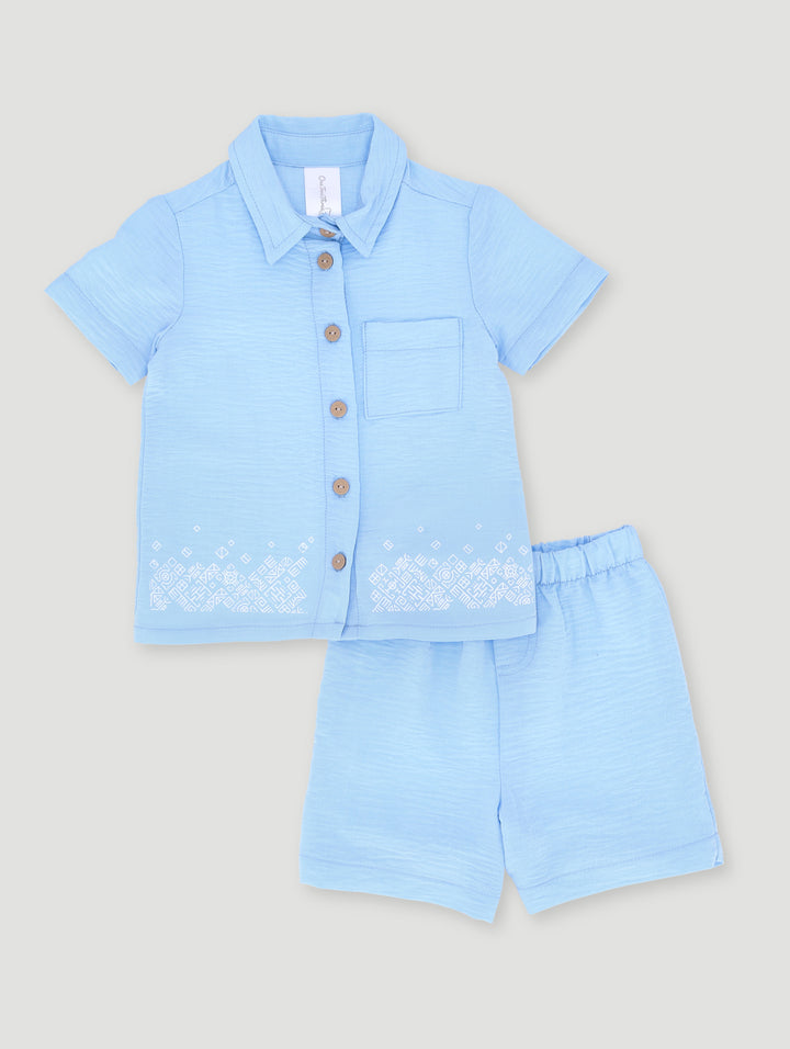 Baby Boys Crinkle Cotton Set - Pale Blue