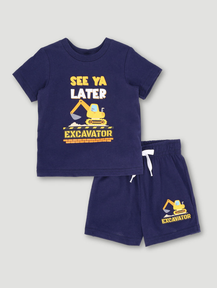 Baby Boys See You Later Excavator Knit Set - Navy