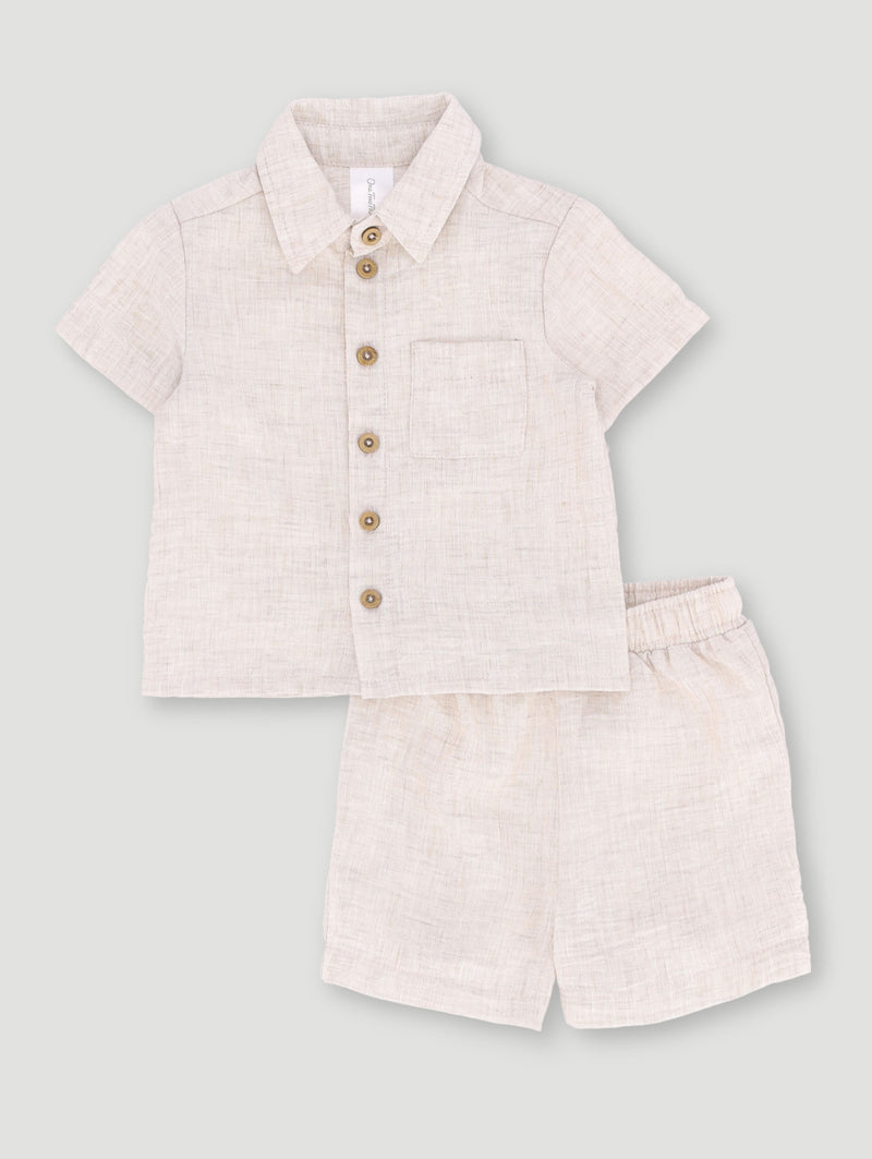 Baby Boys Crinkle Cotton Set - Oatmeal