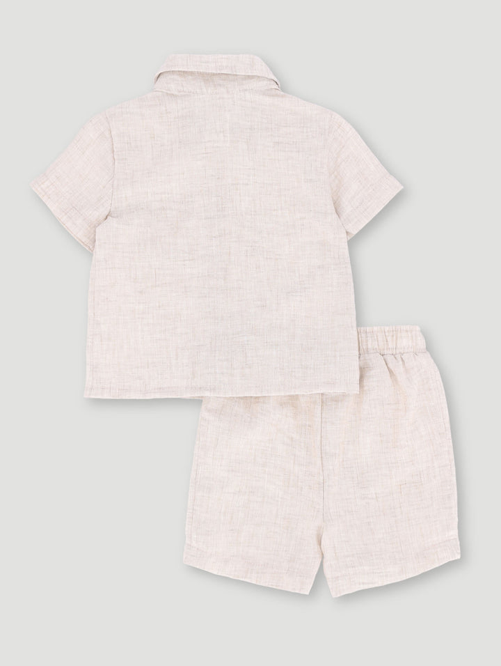 Baby Boys Crinkle Cotton Set - Oatmeal