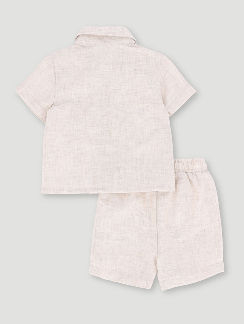Baby Boys Crinkle Cotton Set - Oatmeal