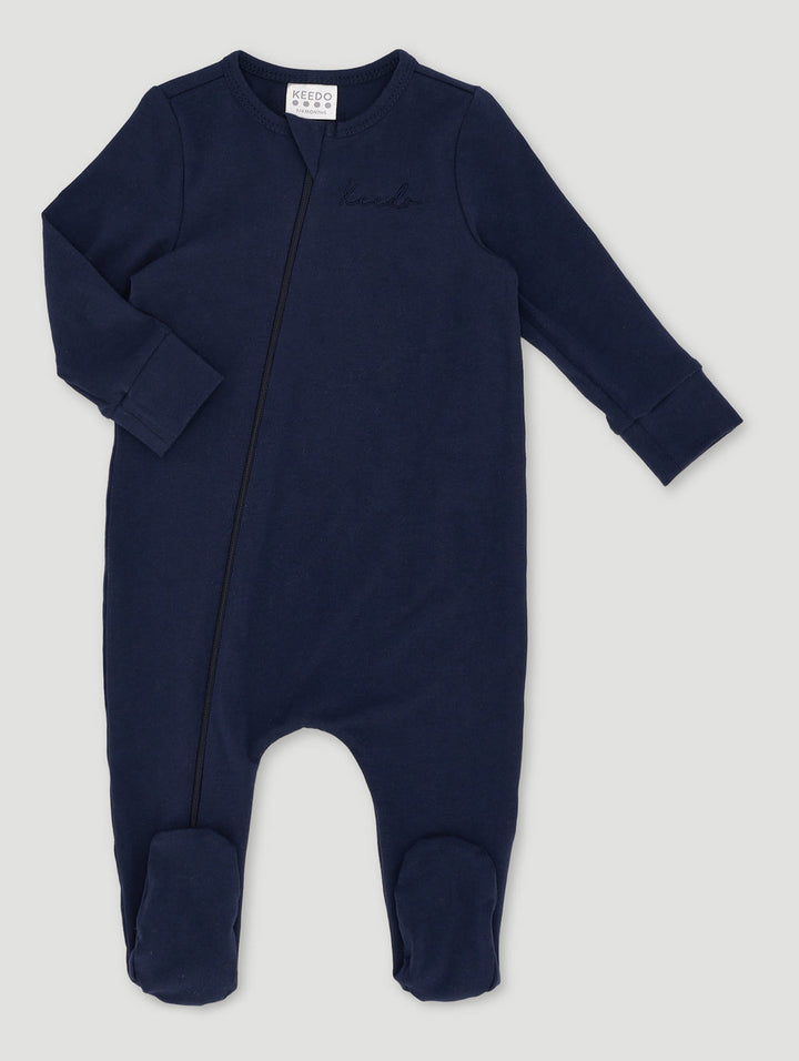 Keedo Baby Boys Long Sleeve Embroidered Sleepsuit - Navy