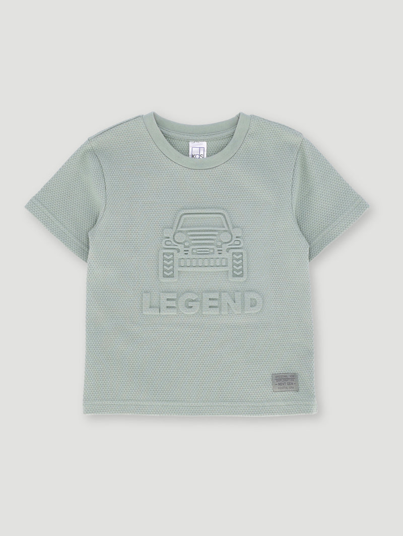 Pre- Boys Textured Waffle Embossed Tee - Green