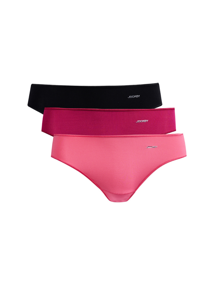 3 Pack Plain Bikini Panties - Confetti/Plum/Black