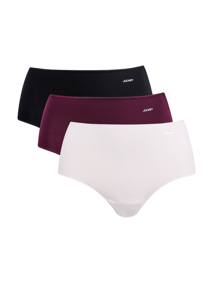 3 Pack Plain Brief Panties - White/Cherry/Black