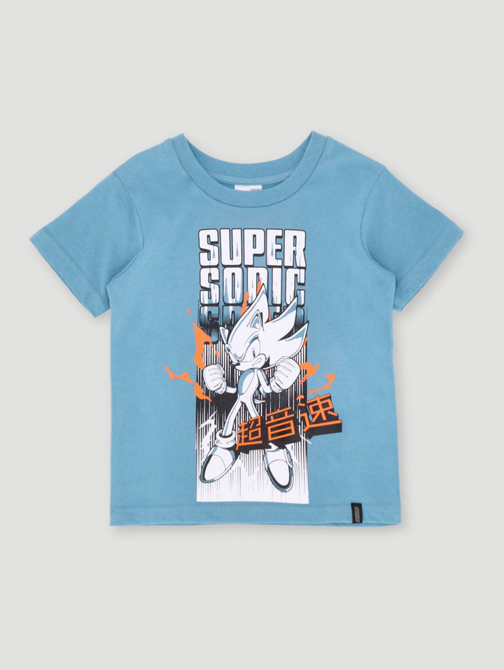 Pre-Boys Sonic Placement Print Tee - Dusty Blue
