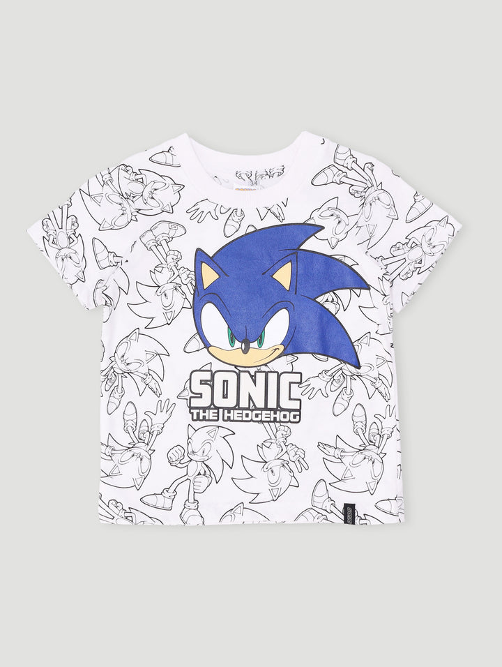 Pre-Boys Sonic Print Tee - White