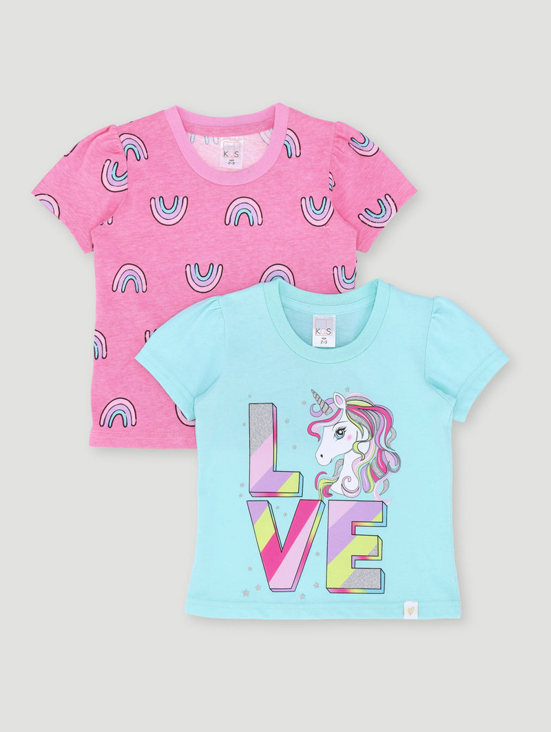 Baby Girls 2 Pack Unicorn Tee - Pink/Blue