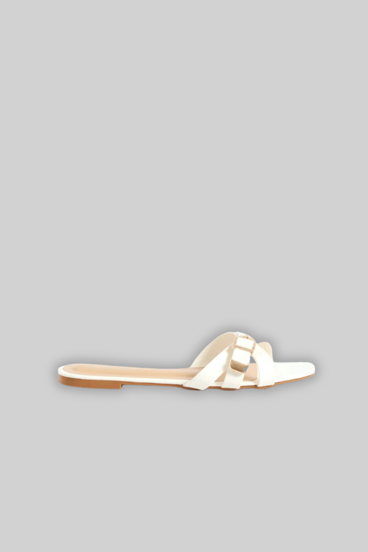 Belt & Buckle Detail Crosstrap Sandal - White