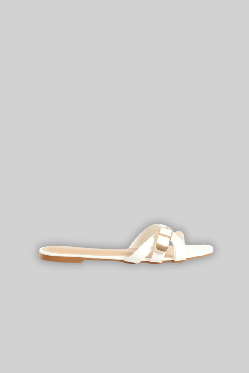 Belt & Buckle Detail Crosstrap Sandal - White