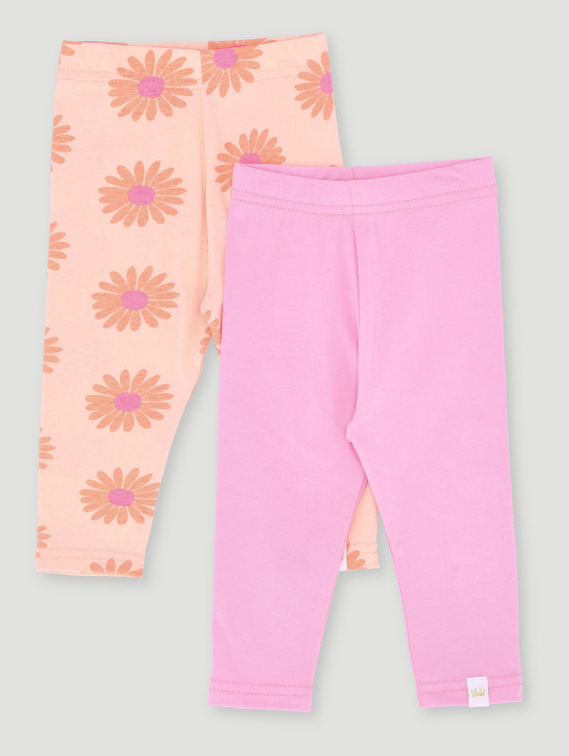 Baby Girls 2 Pack Flower Print Knit Legging - Pink/Orange