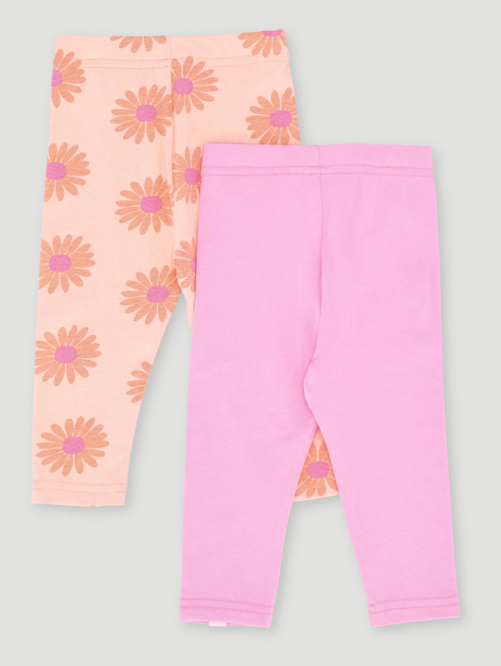 Baby Girls 2 Pack Flower Print Knit Legging - Pink/Orange