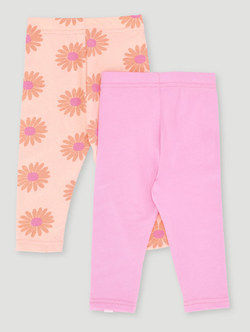 Baby Girls 2 Pack Flower Print Knit Legging - Pink/Orange